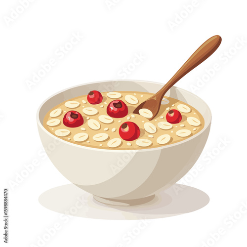 Vector illustration of oatmeal bowl food style on white background, healthy breakfast