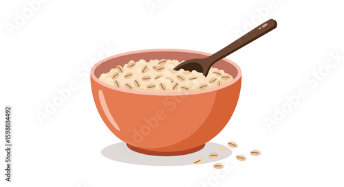 Vector illustration of oatmeal bowl food style on white background, healthy breakfast