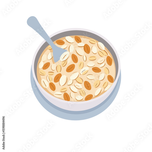 Vector illustration of oatmeal bowl food style on white background, healthy breakfast