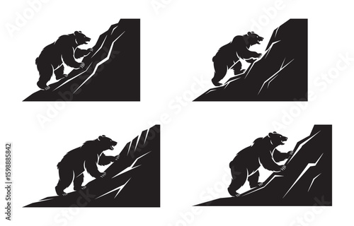 Four silhouette illustrations of a bear climbing a mountain symbolizing strength and perseverance
