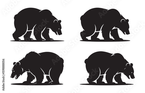 Silhouette illustrations of a grizzly bear in four different poses against a white background