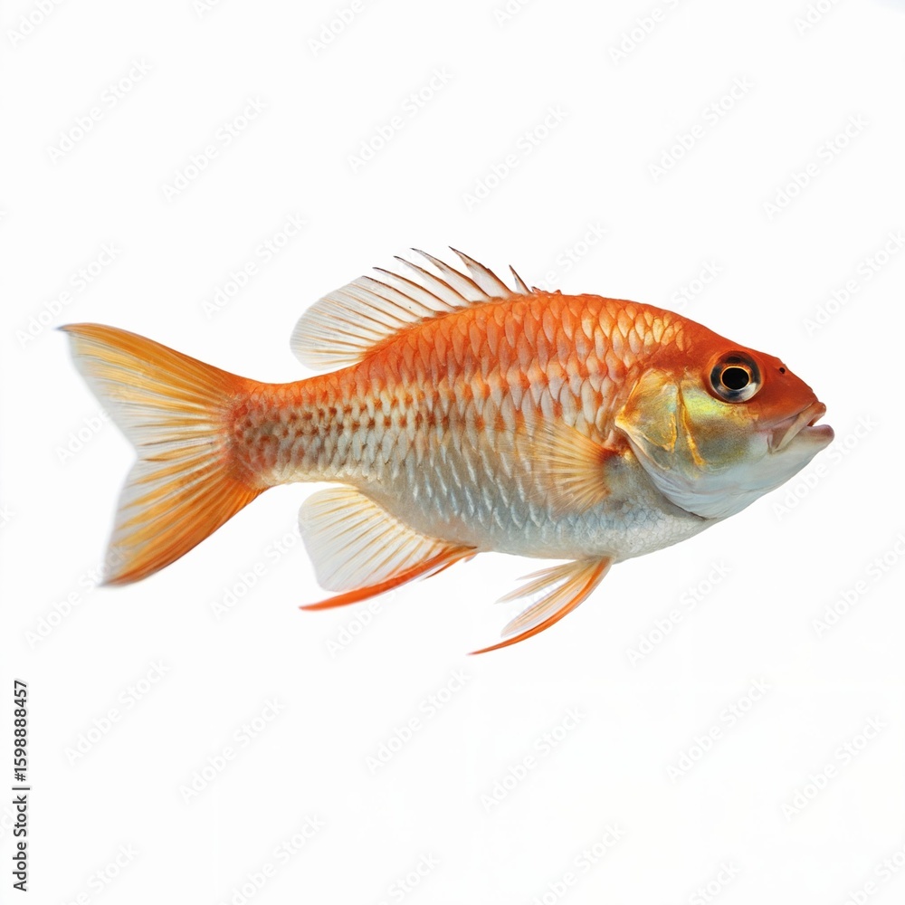 Fototapeta premium Orange Fish With Intricate Scales Swimming Side Profile 1