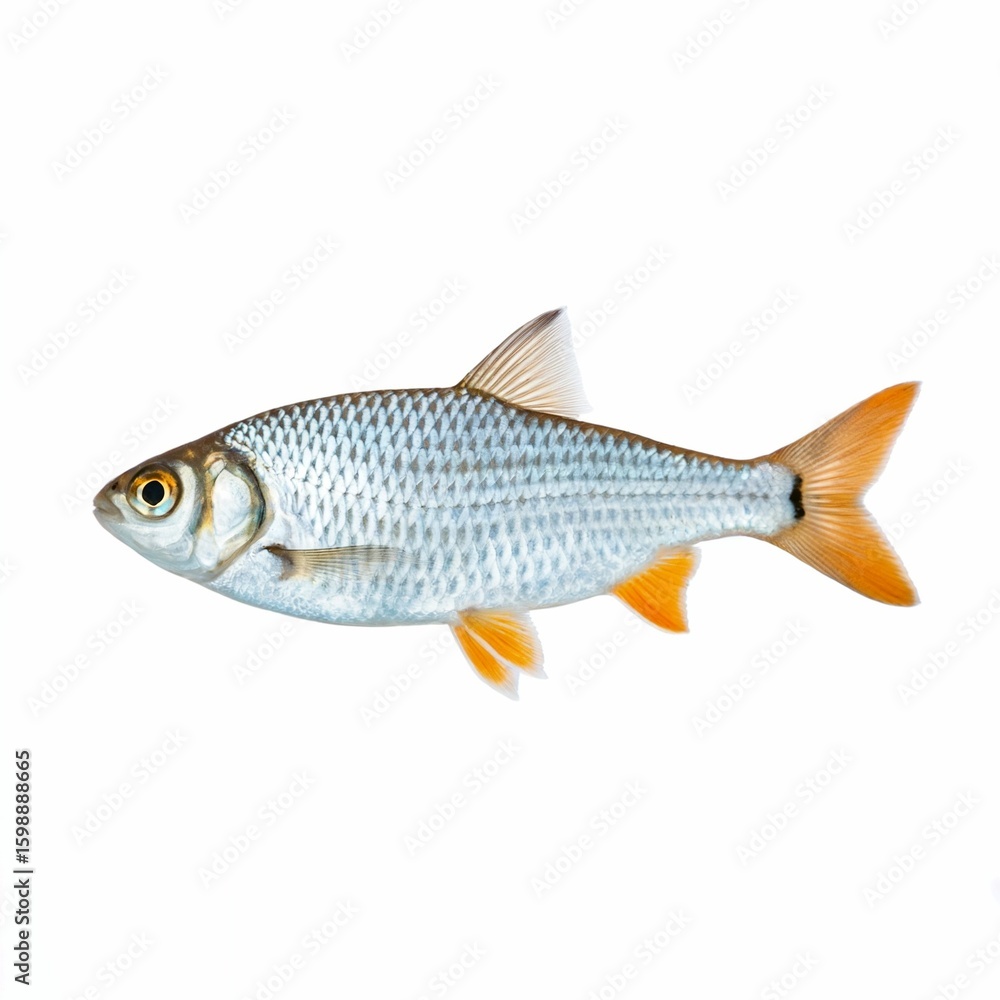 Fototapeta premium Silver Roach Fish Isolated on White Background aquatic 1