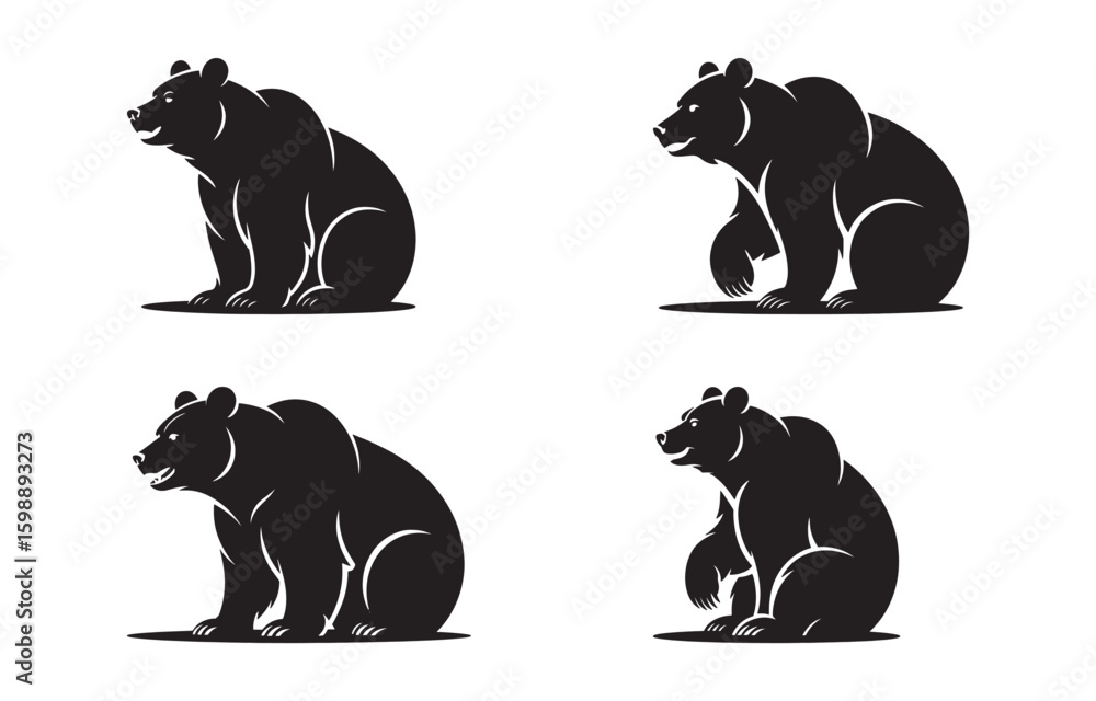 Naklejka premium Four silhouetted bears in various poses for wildlife or hunting related design projects