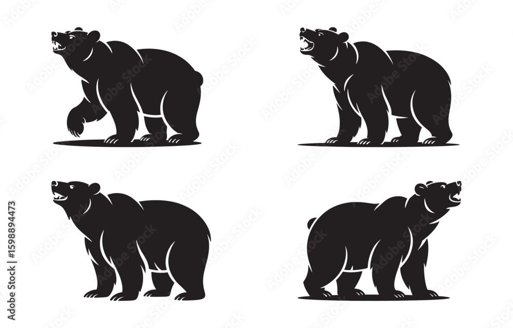 Naklejka premium Powerful black bear silhouettes in various poses ready to be used for hunting and outdoors designs