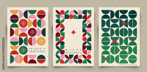 Modern abstract holiday greeting cards collection. Simply shapes and basic colors vector Illustration.