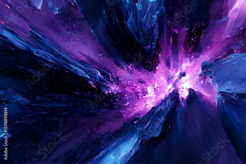 Abstract Explosion of Color with Purple and Blue Fractal Design