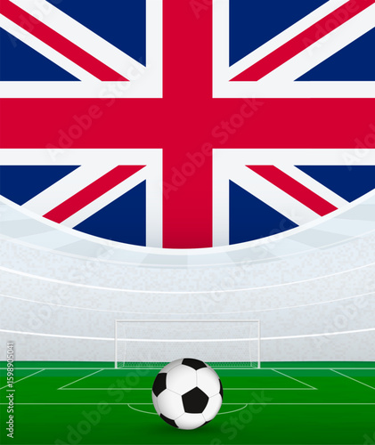 United Kingdom National Football Theme, Stadium and Soccer Ball. Soccer Match Concept in United Kingdom.