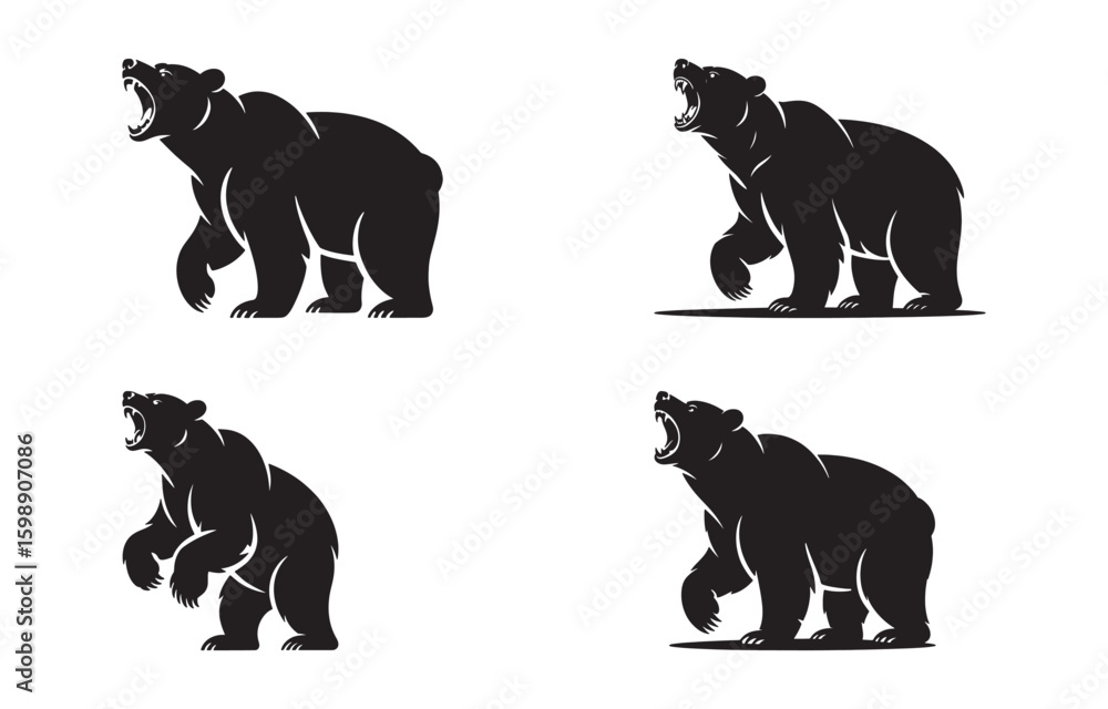 Naklejka premium Aggressive bear silhouette designs various poses ready for use in logos and illustrations