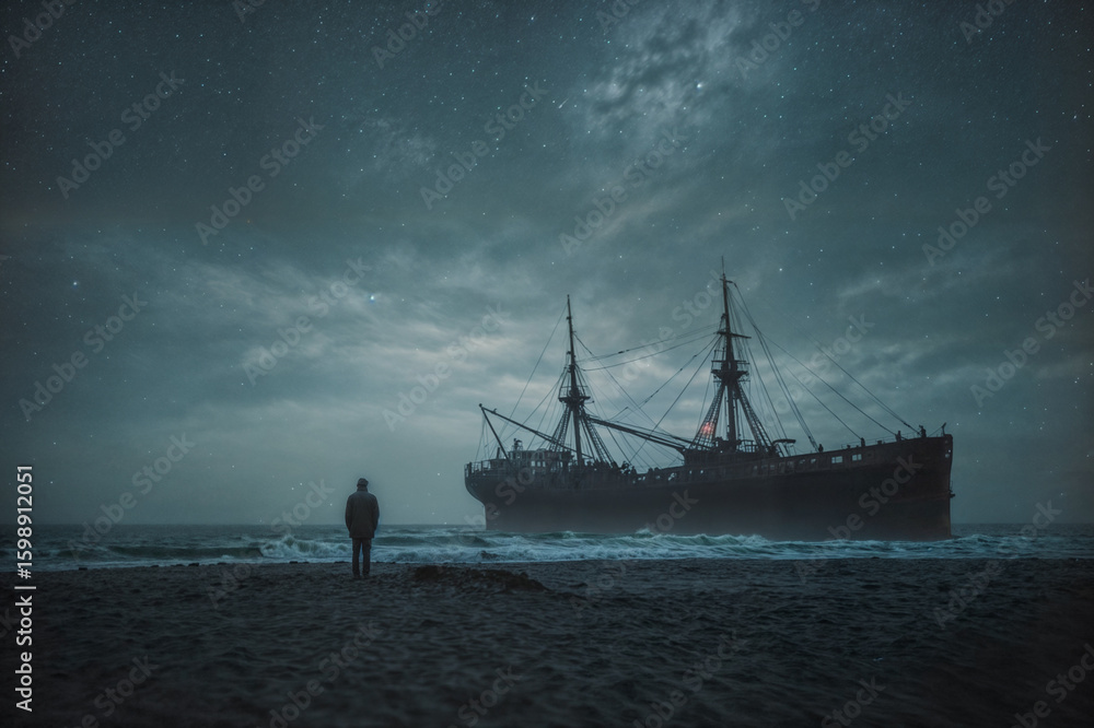 Naklejka premium old ship in the sea