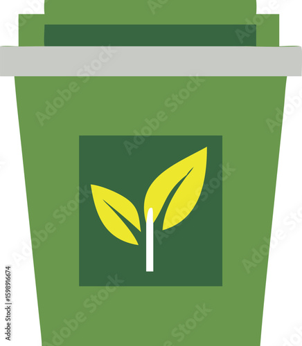 Green compost bin with leaf logo, waste management
