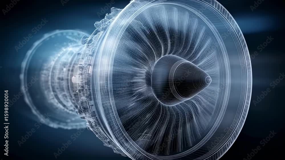 Spining Engine A sideon view of a spinning airplane engine its external casing ...