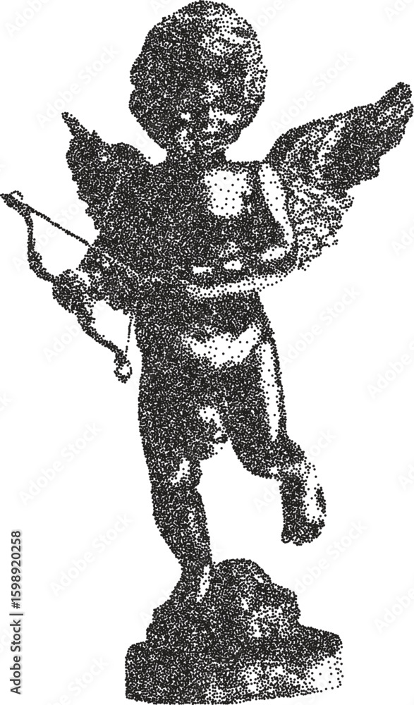 Fototapeta premium Cupid retro y2k stipple design cupcake halftone brutalist urban vector png with clear background, love 2000s photocopy grunge tattoo gen z effect