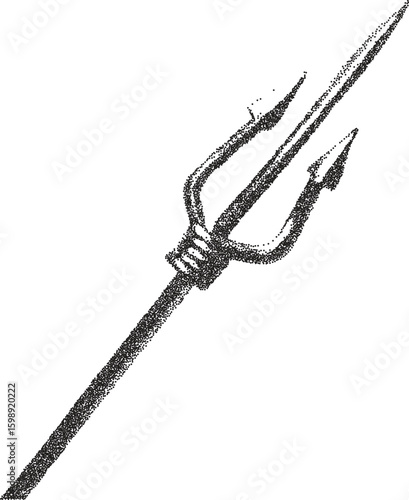 Trident retro y2k stipple design weapon halftone brutalist urban vector png with clear background, sea 2000s photocopy grunge tattoo gen z effect