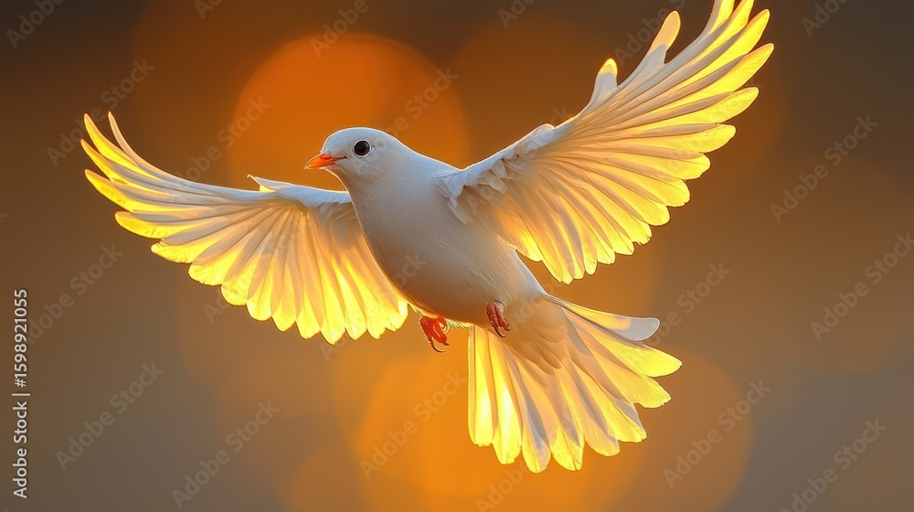 Fototapeta premium Serene White Dove in Golden Sunset