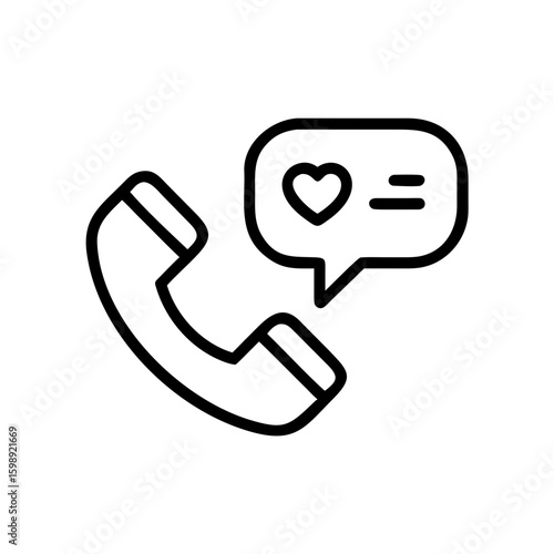 Outline of a telephone handset with a heart in a speech bubble to the right side of the phone