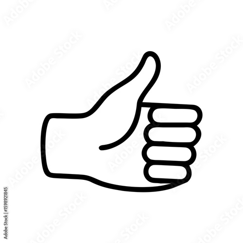 A simple graphic of a hand giving a thumbs up gesture in a black outline on a white background image