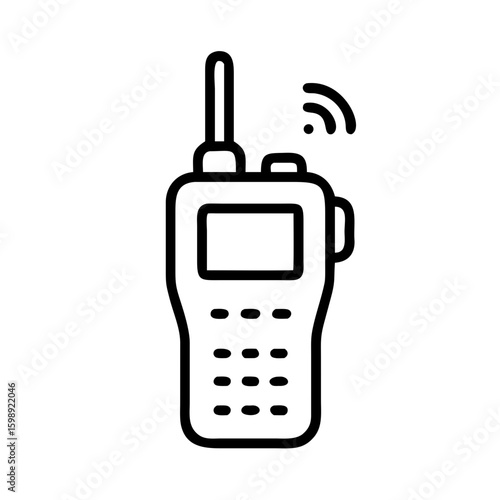 Outline drawing of a portable radio device with antenna and signal waves depicted in simple style