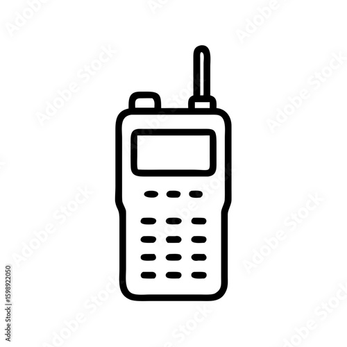 Isolated depiction of a portable handheld transceiver with antenna and multiple buttons displayed clearly