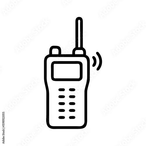 Depiction of a handheld transceiver with antenna and signal waves emanating from the device design