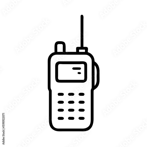 Isolated handheld transceiver with antenna and display for communication purposes is in black outline