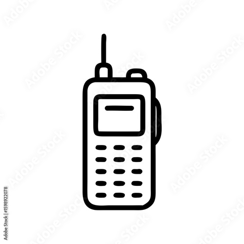 A simple graphic of a portable radio with an antenna and buttons on a white background design style