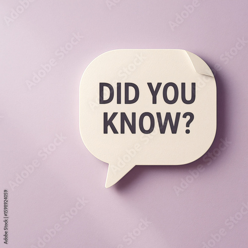 Did You Know? Minimalist Paper Speech Bubble Icon on Soft Pastel Background, Elegant, Modern, High-End  for Commercial Use