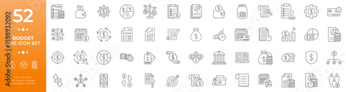 Budget and finance line icon set vector illustration for financial planning, money management, investments, and accounting concepts with an editable stroke graphic design.