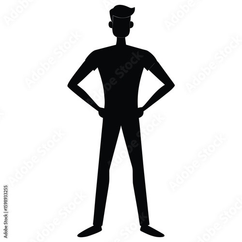 Dark Silhouette of a Man Standing Firmly with Hands on Hips Pose