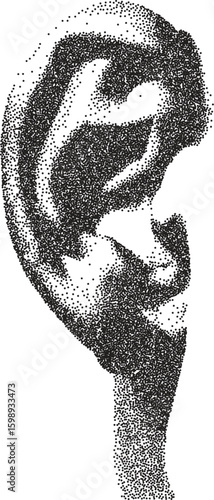 Ear y2k retro stipple art hearing brutalist halftone vector png transparent, auricle 2000s photocopy effect tattoo aesthetic