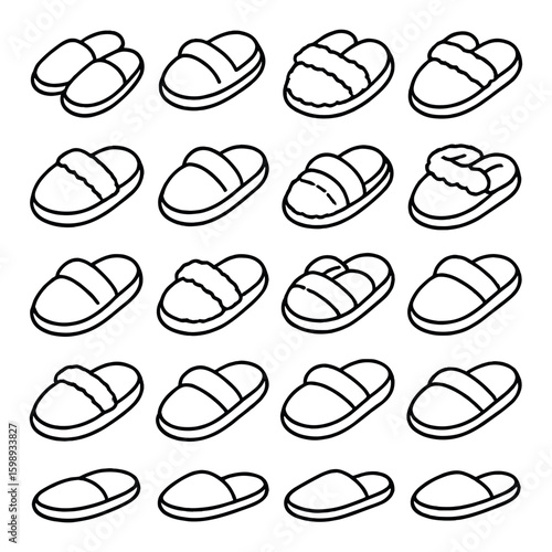 Footwear silhouette icon set. containing slippers, sandals, flip-flops, boots, moccasins and more.
