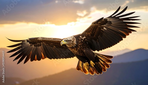 Wallpaper Mural Majestic eagle soaring at sunset over mountains Torontodigital.ca