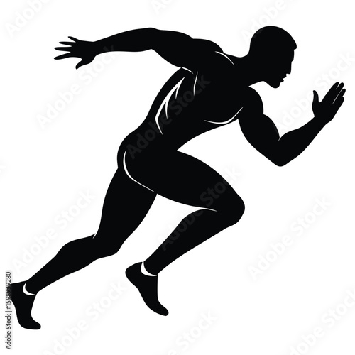 Silhouette of Muscular Man Sprinting Forward with Arms Raised in a Powerful Run