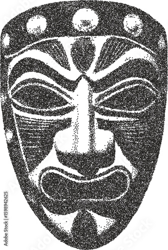 Mask vintage y2k stipple art, conceal halftone stipple brutalist retro vector png with transparent background, disguise 2000s aesthetic photocopy effect tattoo