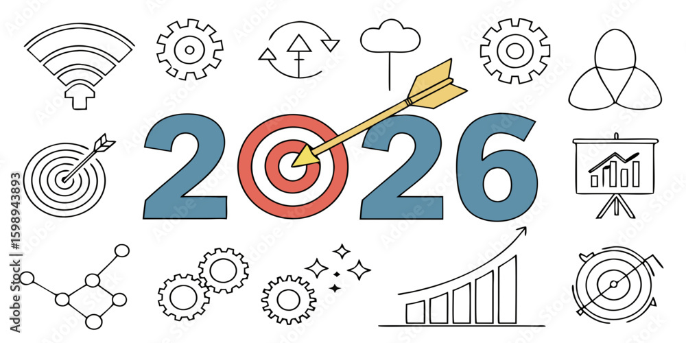 Fototapeta premium Achieve business goals and success by year 2026 with strategy planning and target marketing analysis now