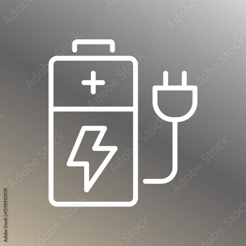 Electric battery with charging plug icon on gradient background