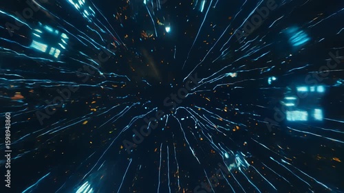Abstract digital art, radiating lines of light, creating a futuristic tunnel effect.