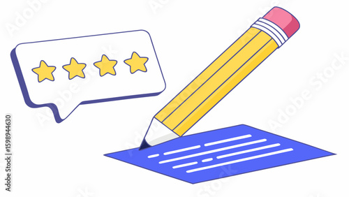 Write a review and give feedback with star rating using pencil and paper for customer experience