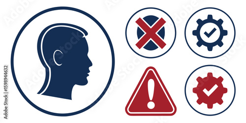 Human profile with error warning and success symbols for process management and safety compliance use cases