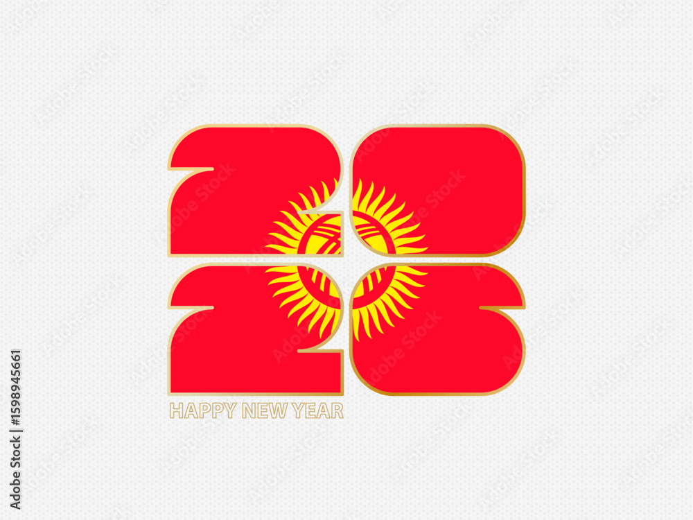 Obraz premium Abstract numbers 2026 with flag of Kyrgyzstan.