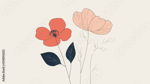 Elegant Minimalist Floral Line Art Simple Flat Vector Illustration