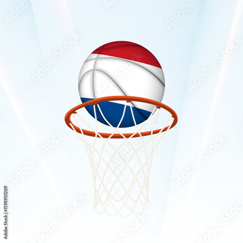 Netherlands Flag Basketball Scoring Through Hoop.