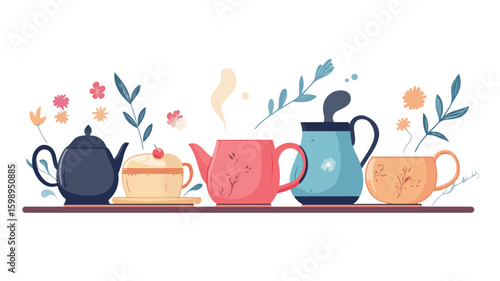 Elegant Tea Time Setup Vector Illustration for Ad