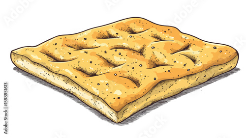 Empty Focaccia Color Engraving Raster Illustration