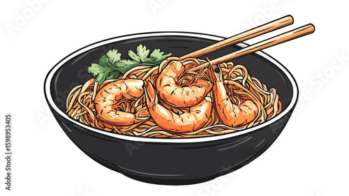 Delicious Engraving Illustration of Pad Thai Noodle