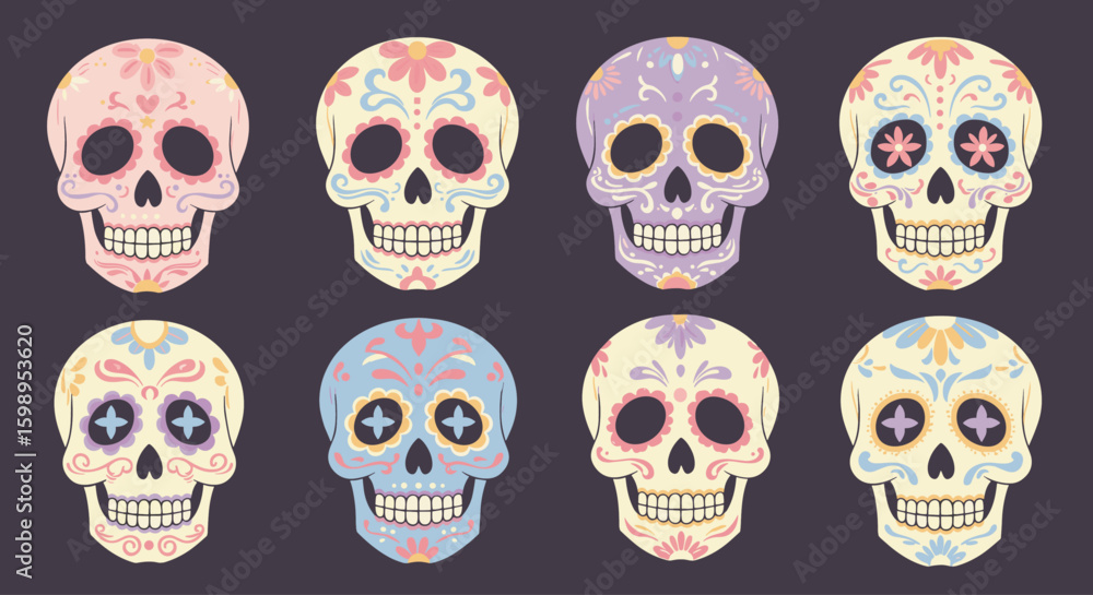 Obraz premium Collection of Colorful Dia de los Muertos Sugar Skulls