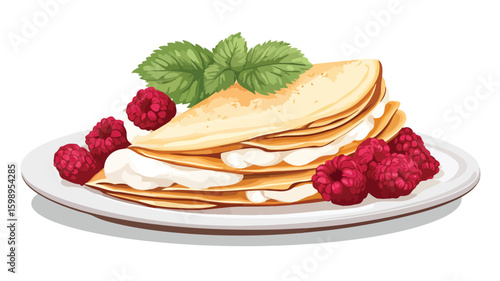 Delicious Engraving of Crepes with Cream Filling for Culinary Concepts