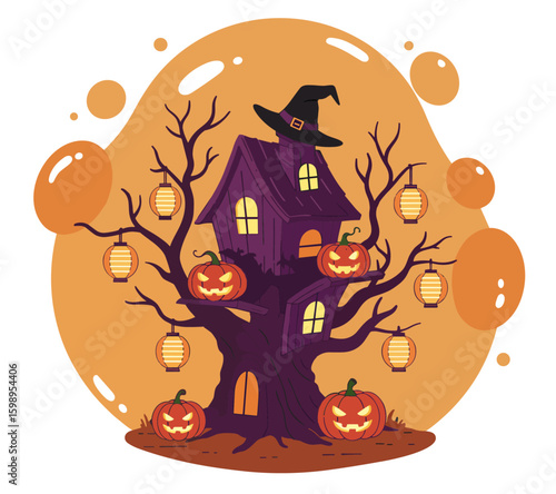 Haunted Treehouse with Halloween Decorations