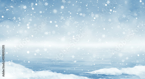Wallpaper Mural Winter watercolor scene with snowflakes and icy blue washes, cool and crisp atmosphere Torontodigital.ca