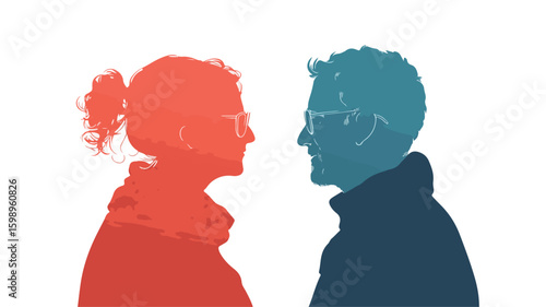 Elegant Grandfather and Grandmother Couple Silhouette Embracing in Love